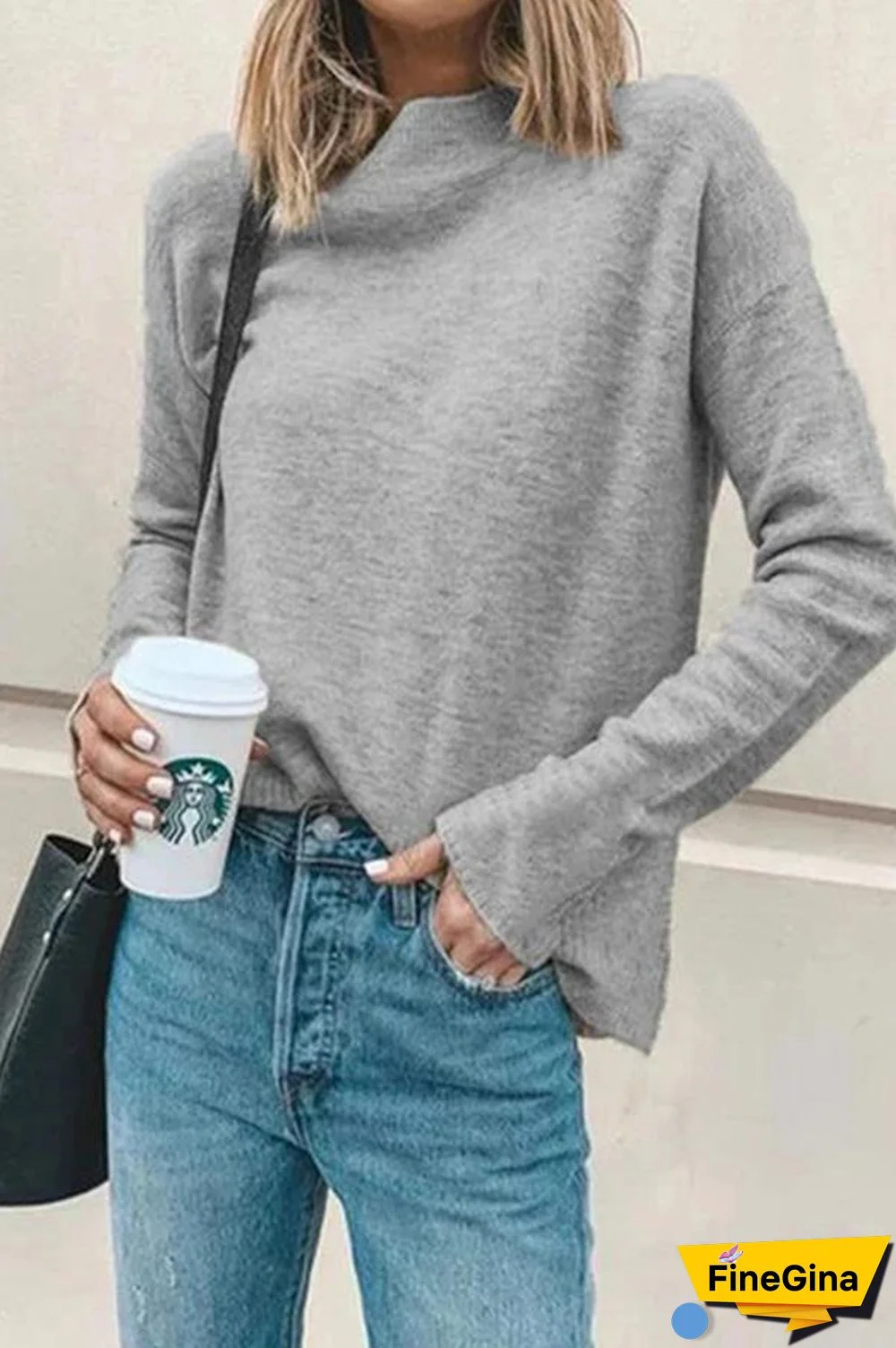 Long Sleeve Solid Color Slip On Sweater P13342