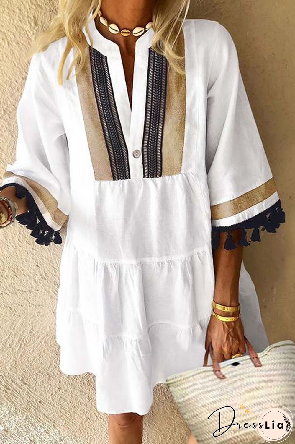 Retro V-Neck Tassels Casual Dress