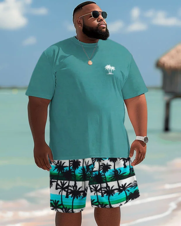 Hawaiian Tropical Coconut Tree Print Shorts Men's Plus Size Suit