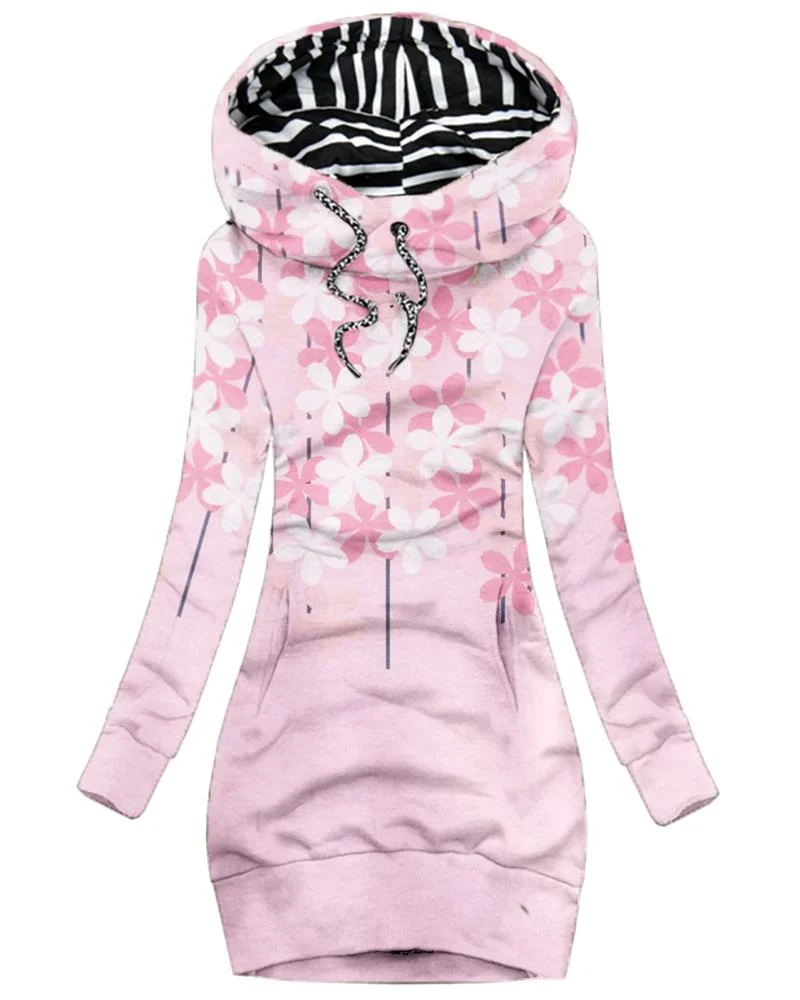 Women's Daily Vintage Gradient Cherry blossoms Print Hoodie