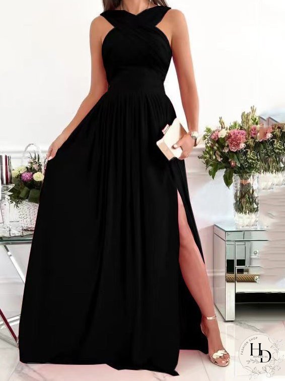 Dresses Halterneck Open Back Sleeveless Slit Dress for Women