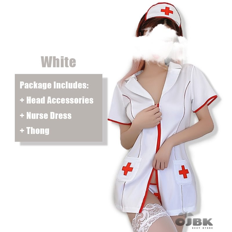 Sexy Nurse 3Pcs Double Zipper Cosplay Costumes Big Breasts And Butt Outfit Erotic Lingerie With Thong For Women Uniform New 0664