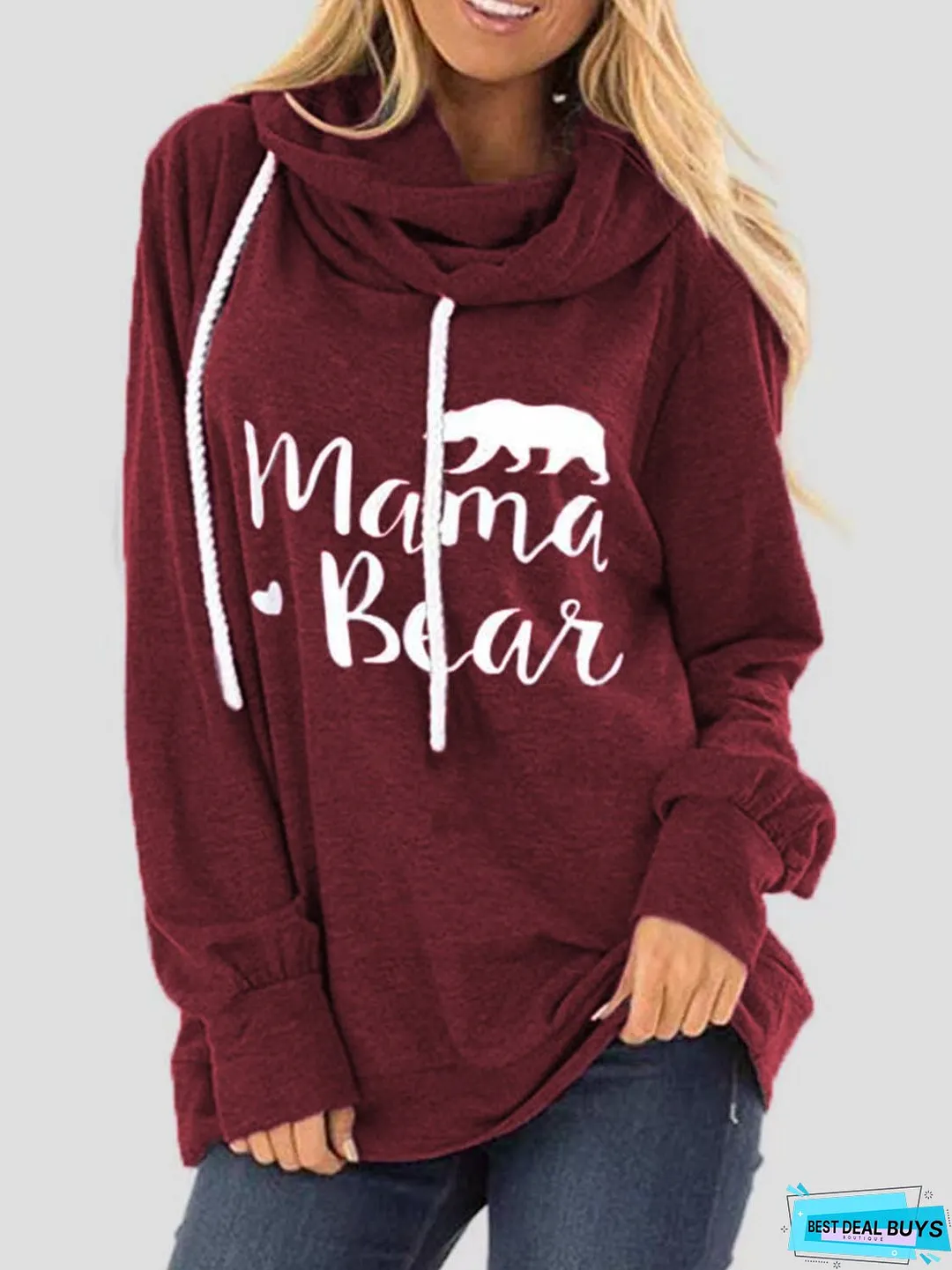 Drawstring Letter Graphic Long Sleeve Hoodie