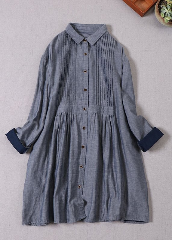 Fitted Grey Peter Pan Collar wrinkled Cotton Dresses Spring CK1755- Fabulory