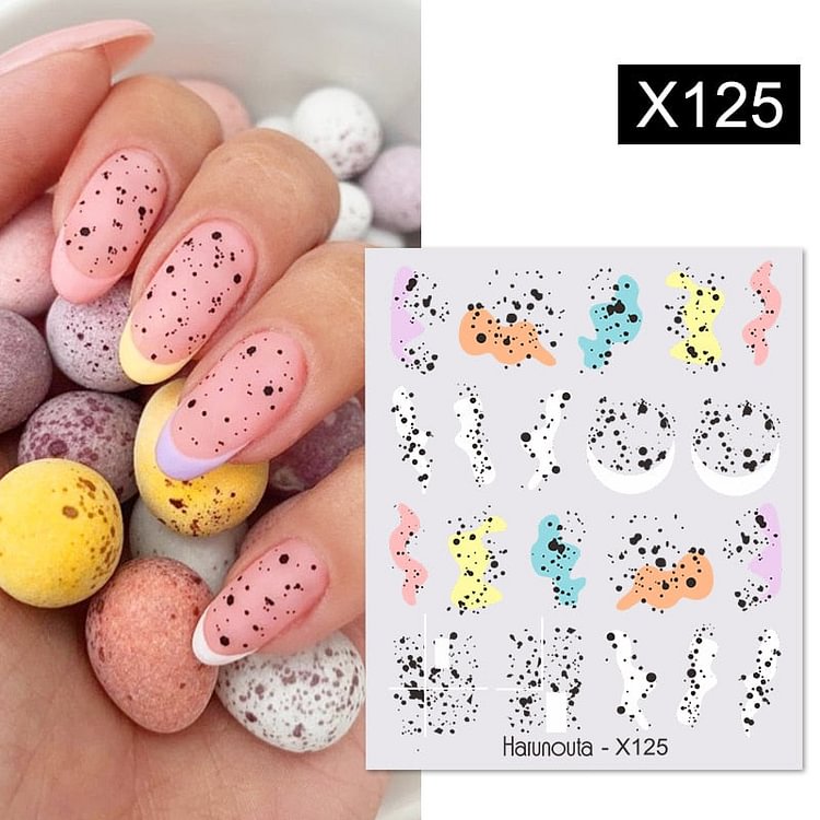 Harunouta Egg Shell French Lines Water Decals Sticker Geometric Flowers Leaves Bubble Design DIY Slider For Manicuring Nail Art
