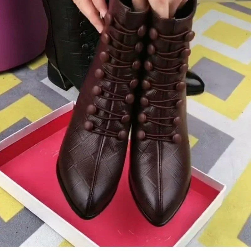 Mother boots winter boots, women's mid-heeled thick heels plus velvet plus size snow boots, double-breasted leather boots wedges