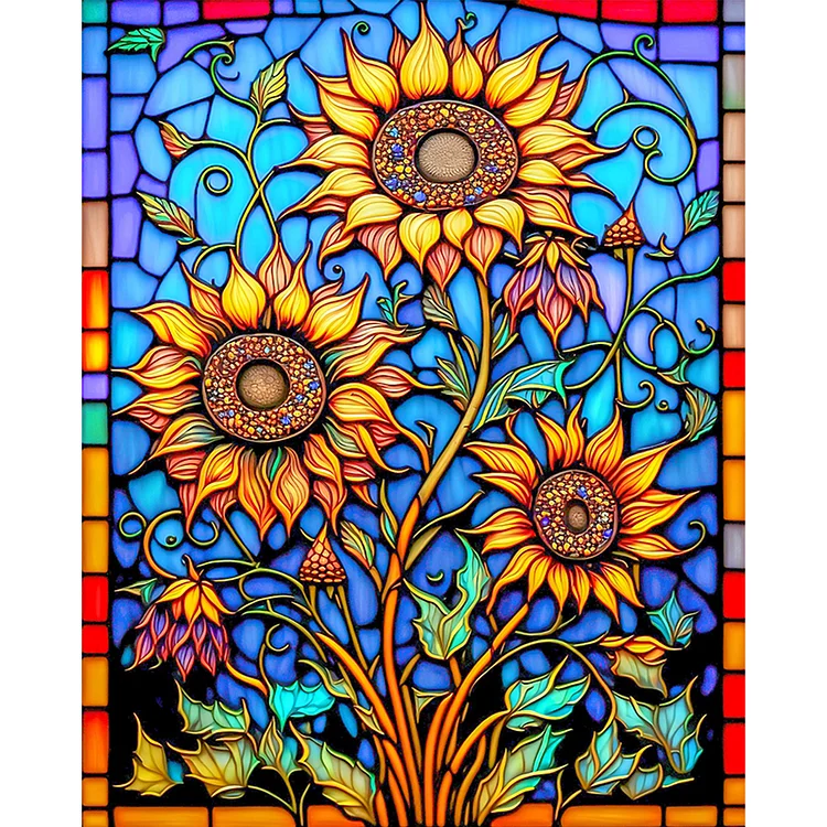 【Huacan Brand】Glass Art - Sunflower 14CT Stamped Cross Stitch 40*50CM