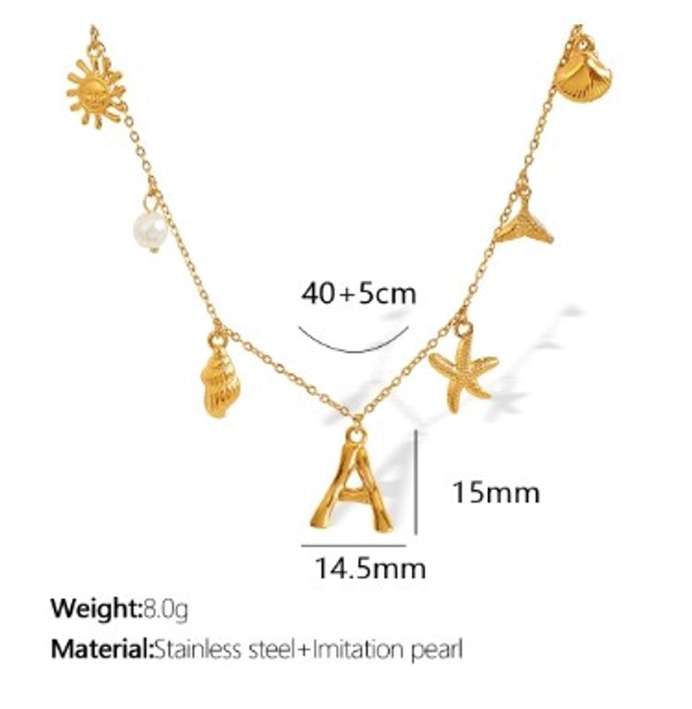 Beach Starfish 304 Stainless Steel Artificial Pearls 18K Gold Plated Polishing Inlay Pendant Necklace