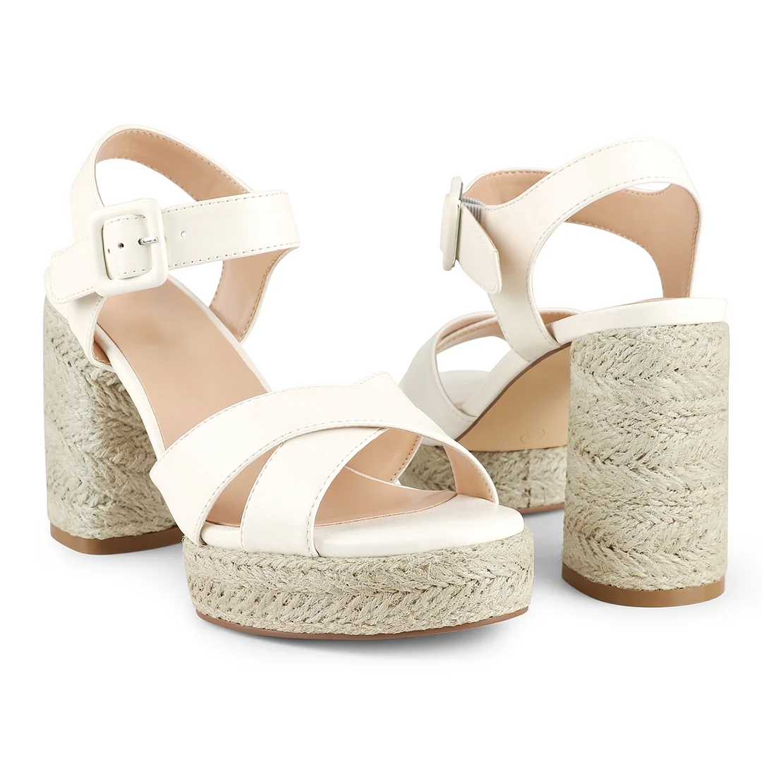 95mm Espadrille Platform High Heels for Women Ankle Strap Chunky Sandals-MERUMOTE
