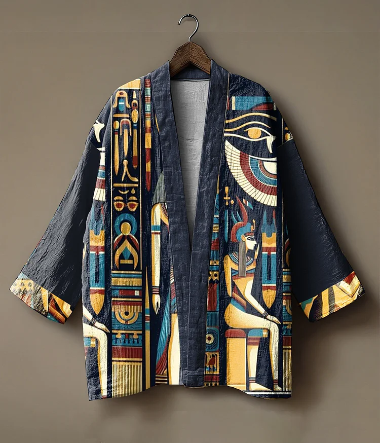 Ancient Egyptian art printed linen and sweater-like blouse