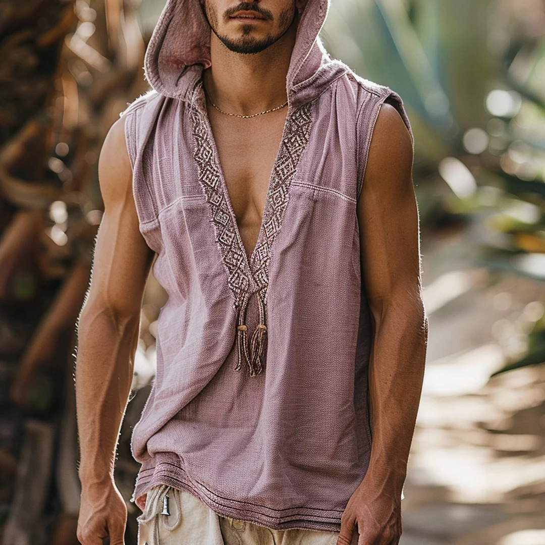 Linen Hooded Sleeveless Shirt-inspireuse