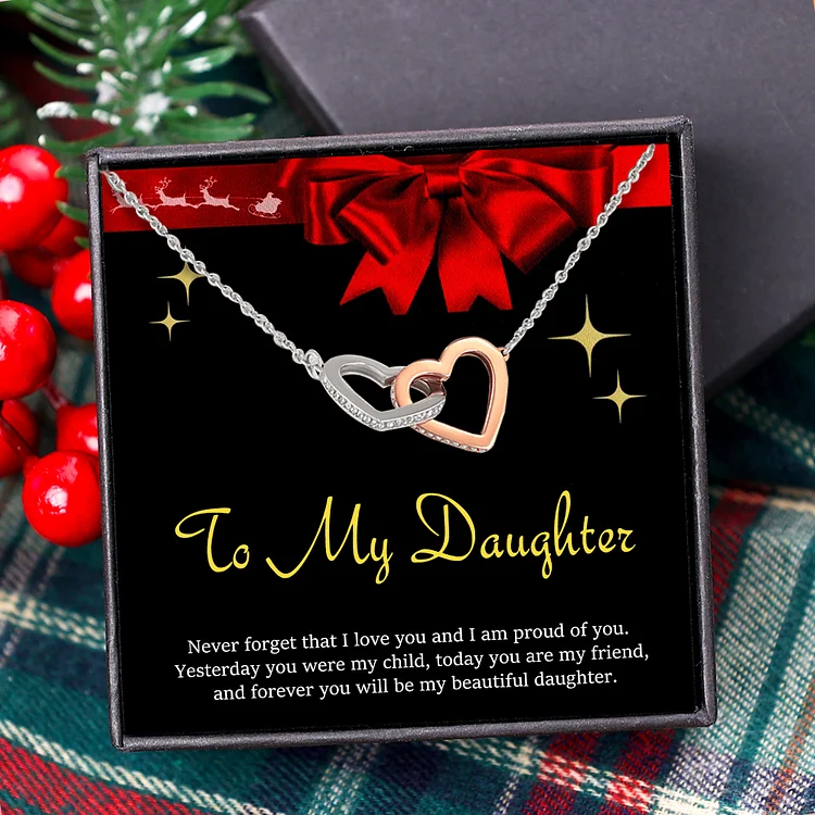 To My Daughter Necklace Gift Set S925 Sterling Siver Necklace Interlocking Heart Necklace