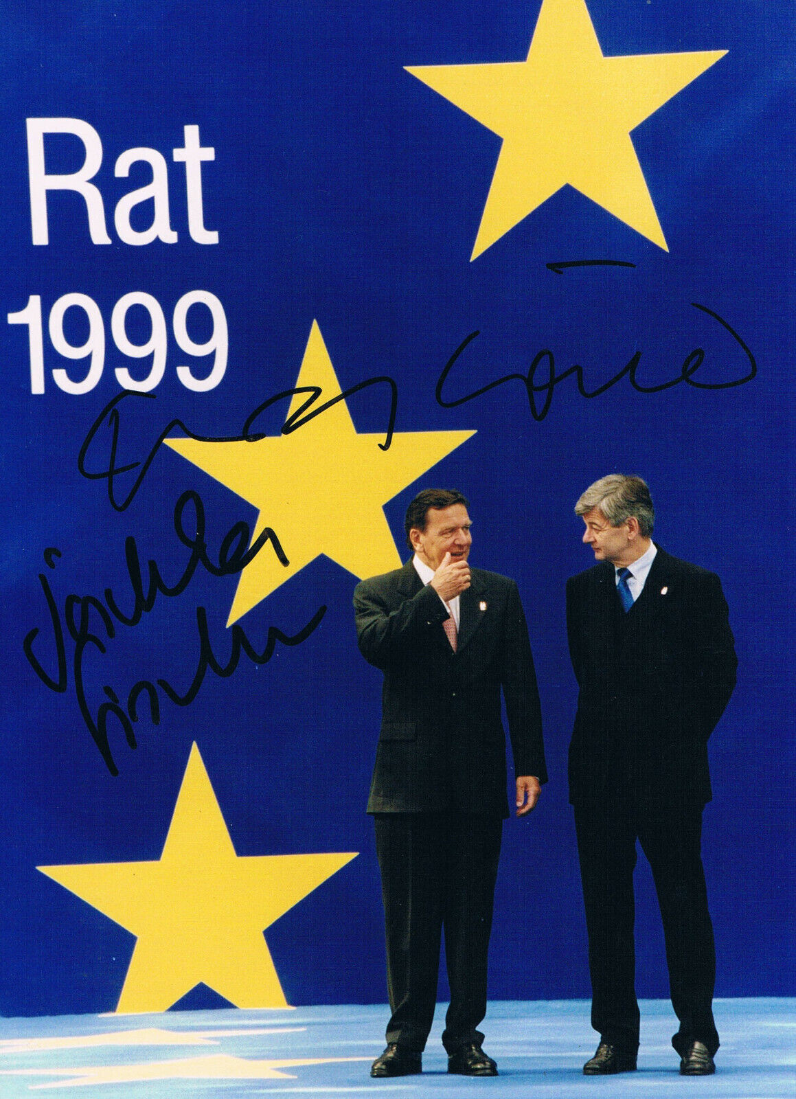 Germany Joschka Fischer & Gerhard Schr?der autograph signed Photo Poster painting 6x8