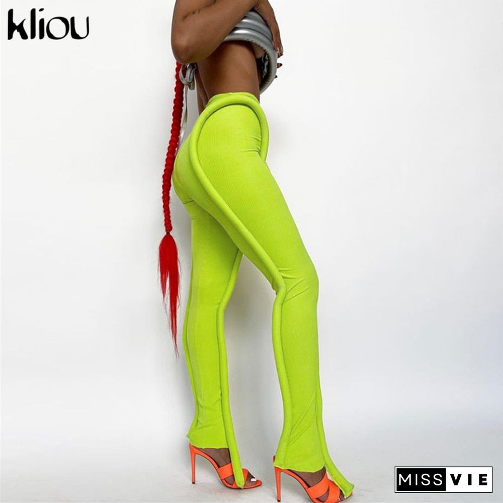 Kliou Solid Splicing Long Pants Women Summer Sexy Medium Waist Skinny Hipster Punk Street Midnight Style Streetwear Trousers