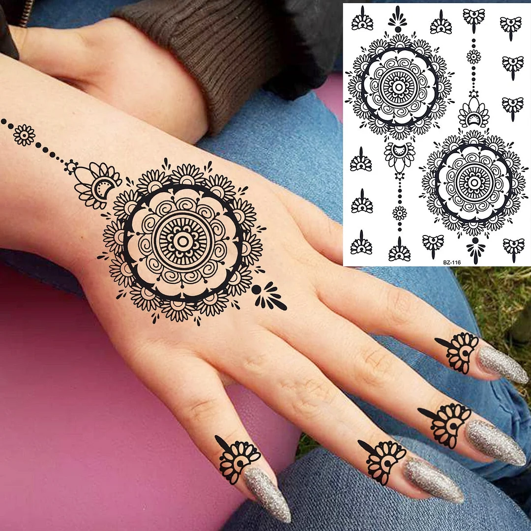 Henna Pendant Temporary Tattoos For Women Undertboob Girls Realistic Butterfly Rose Flower Fake Tattoo Sticker Chest Tatoos