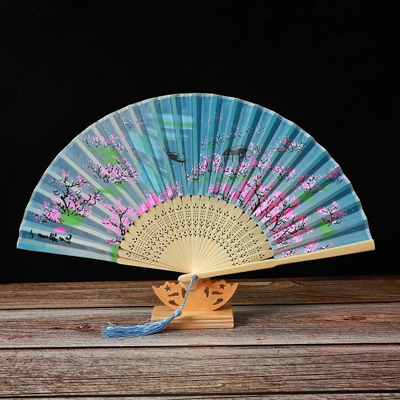 Bamboo Two Green Folding Fan Smile Fan Female Antique Fan Dance Fan Folding Fan Student Gift Elegant Fan