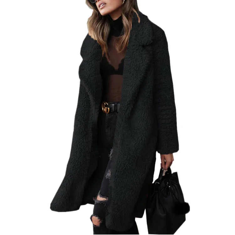 Women's Lapel Plush Long Jacket