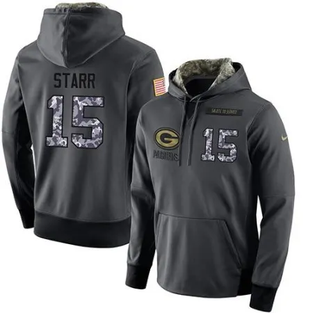NFL Men's  Green Bay Packers #15 Bart Starr Stitched Black Anthracite Salute to Service Player Performance Hoodie