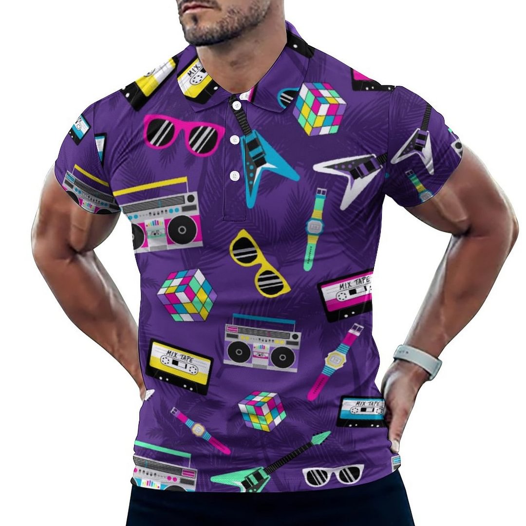 Trendy Style From 80S Purple Mens Short Sleeve Casual Slim Fit Golf Polo Shirts Classic Cut Print Retro Large Size Polo T Shirt - Neewho