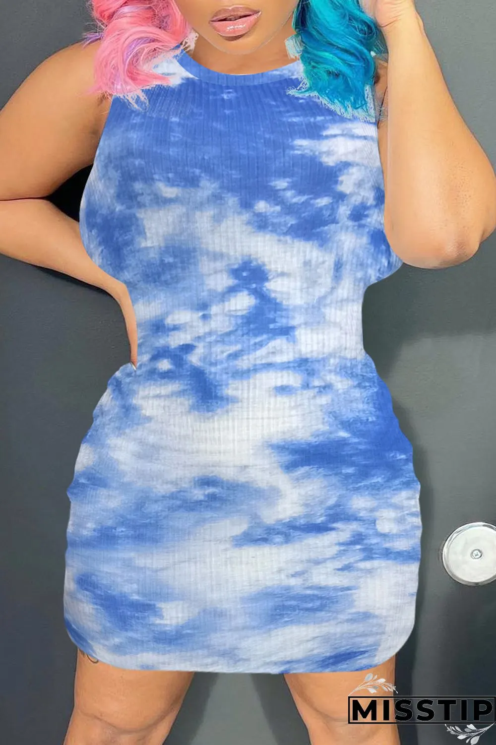 Pink Casual Print Tie Dye Basic O Neck Sleeveless Dress Dresses