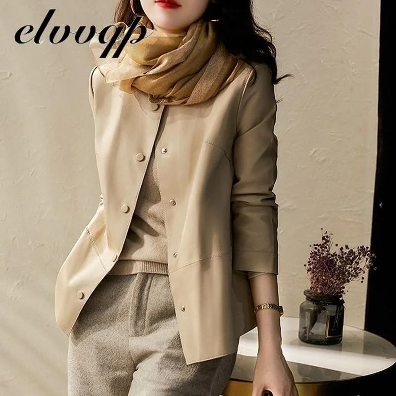 Khaki Black Leather Jacket Women Biker Jacket Leather Coat Women Office Work Good Quality Womens Pu Faux Leather Plus size 4XL