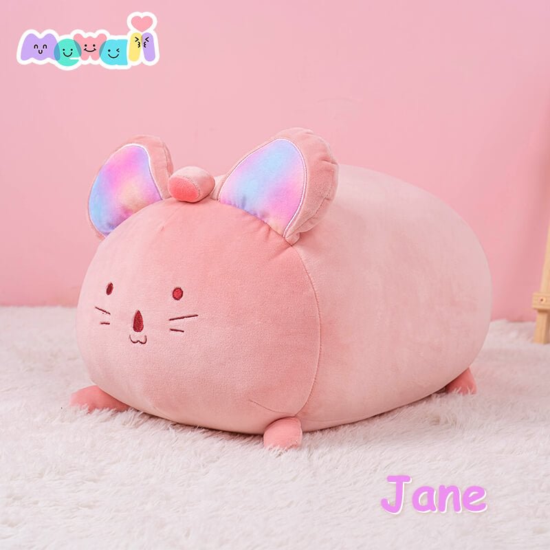 Mewaii® Fluffffy Family Pink Mouse Stuffed Animal Kawaii Plush Pillow Squishy Toy