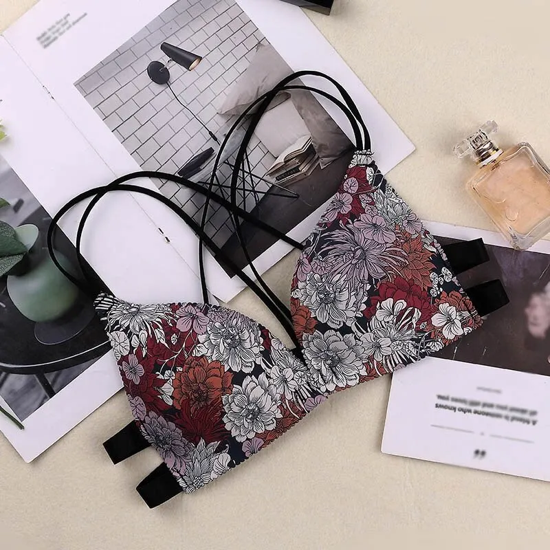 Billionm Sexy Floral Print Bra Front Buckle Underwear Seamless Cross Back Women Push up Bras 2022 New