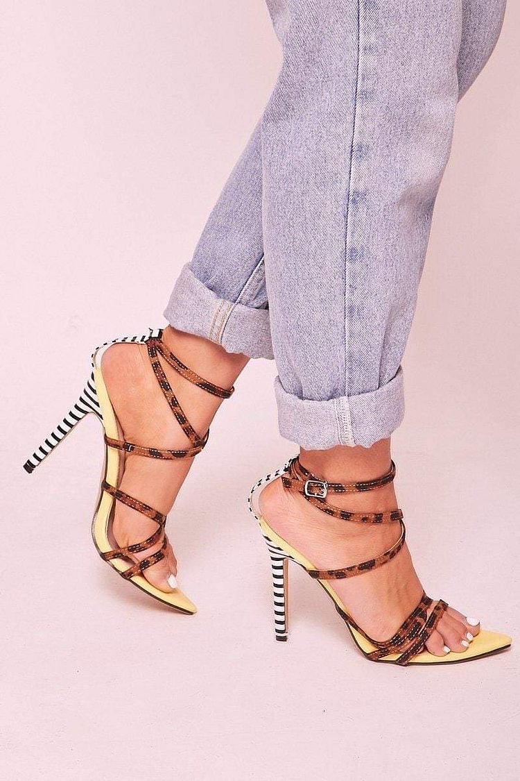 Amber Yellow Leopard Lace Up Heels Katch Me