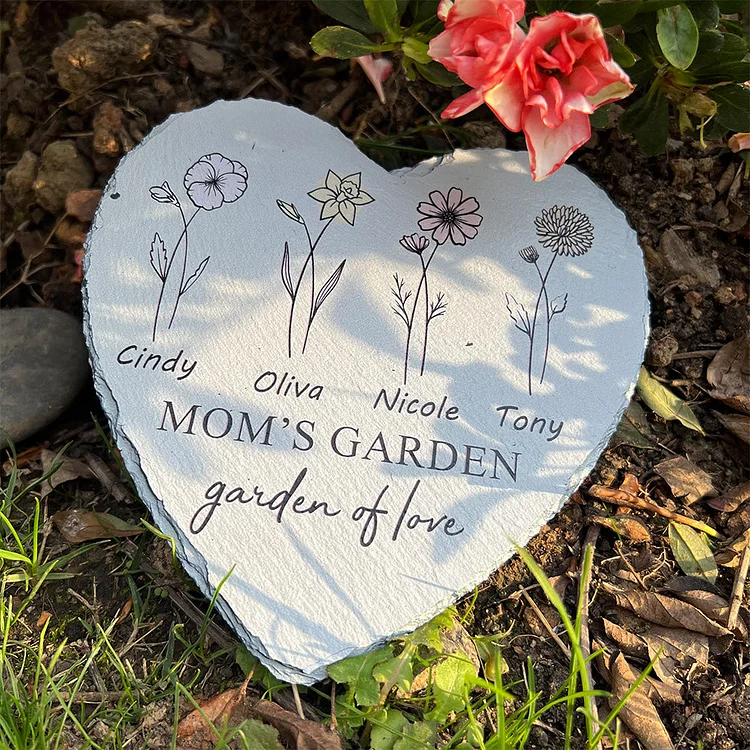 Personalized Mom's Garden Heart Stone 