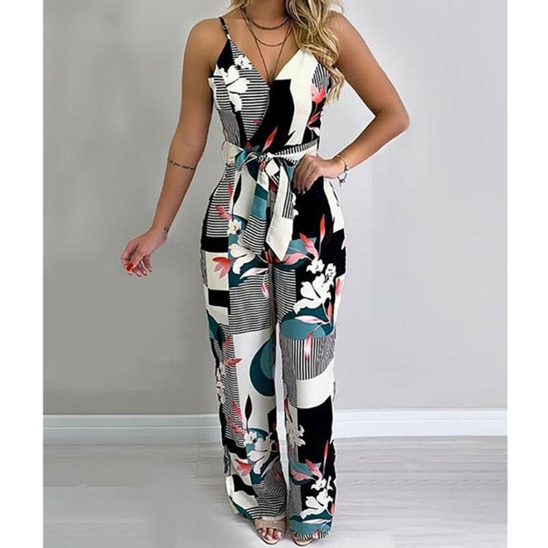 Women Boho Romper Floral Casual Summer Jumpsuit Bodysuit Sleeveless Loose Long Pants Trousers Holiday Beach Female Overall