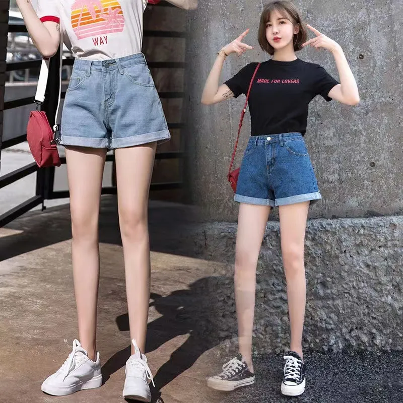 Brownm Brownm Waist Black Denim Shorts Female Summer Students Loose Thin A-Word Wide Leg Pants Hot Pants Korean Version Tide