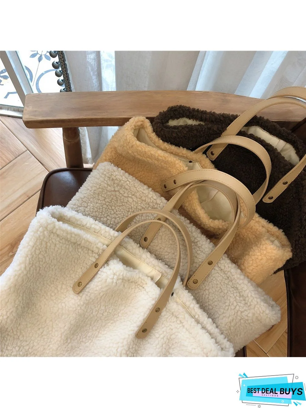 Pure Color Lambswool Large Capacity Handbag