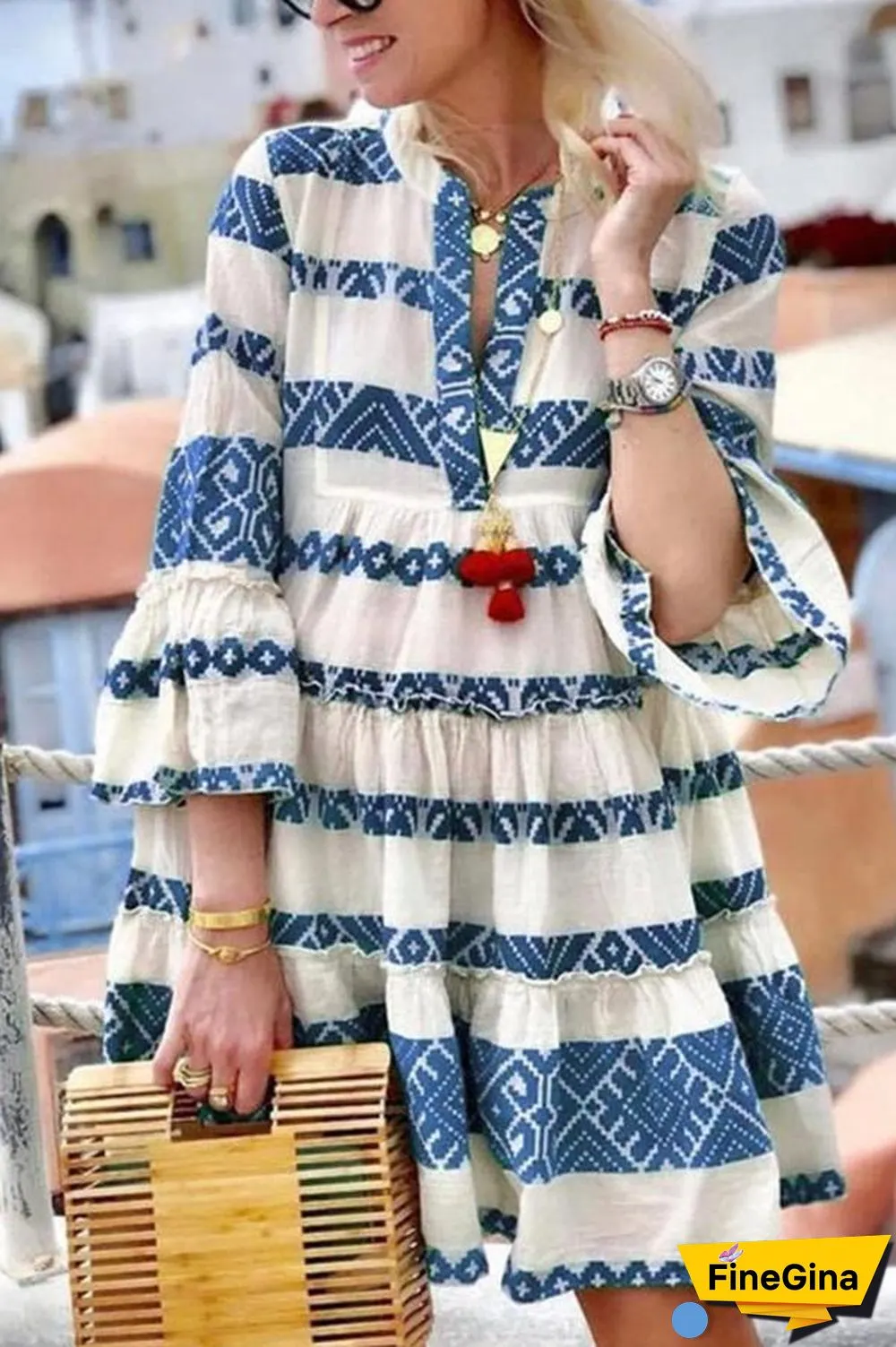 Sweet Geometric Print Baggy Dress