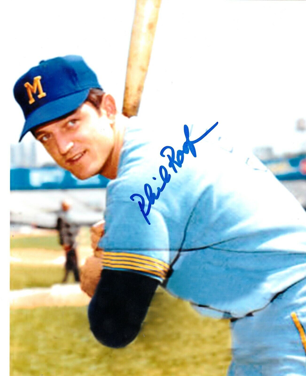 PHIL ROOF MILWAUKEE BREWERS ACTION SIGNED 8x10