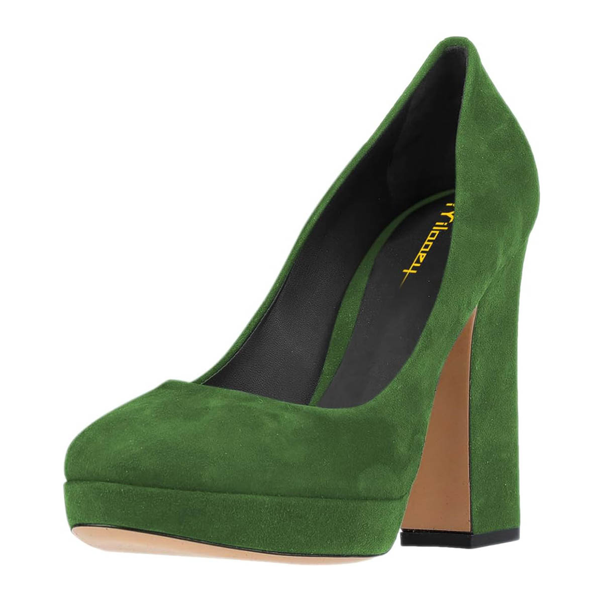 Green Slip-On Round Toe Chunky Heel Pumps for Women with Platform Nicepairs