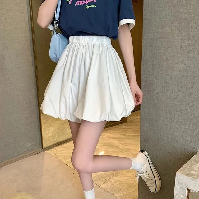 A-Line Skirt Balloon Elastic Waist Plain Mini