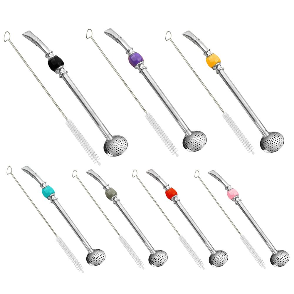

Stainless Steel Straw Argentina Mate Tea Drinking Straws Spoon with Brush, Red, 501 Original
