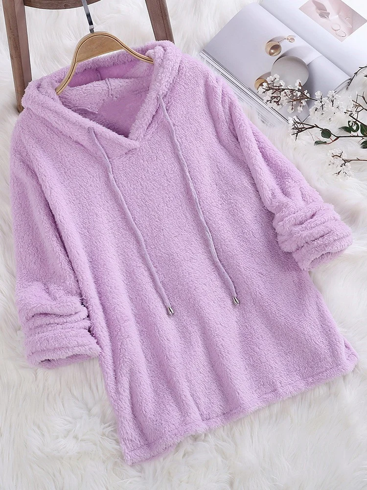 Uveng Uveng Autumn And Winter Explosion Of Solid Color Long-Sleeved Hat Hair Double-Sided Plush Pyjamas Female