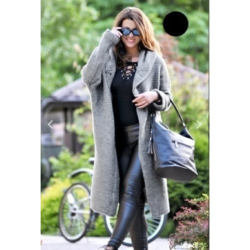 Uveng Uveng Fashion Autumn And Winter Knit With Hat Cardigan A Row Of Buttons Long Coat Trench Coat Women's Sweater Women's Clothing