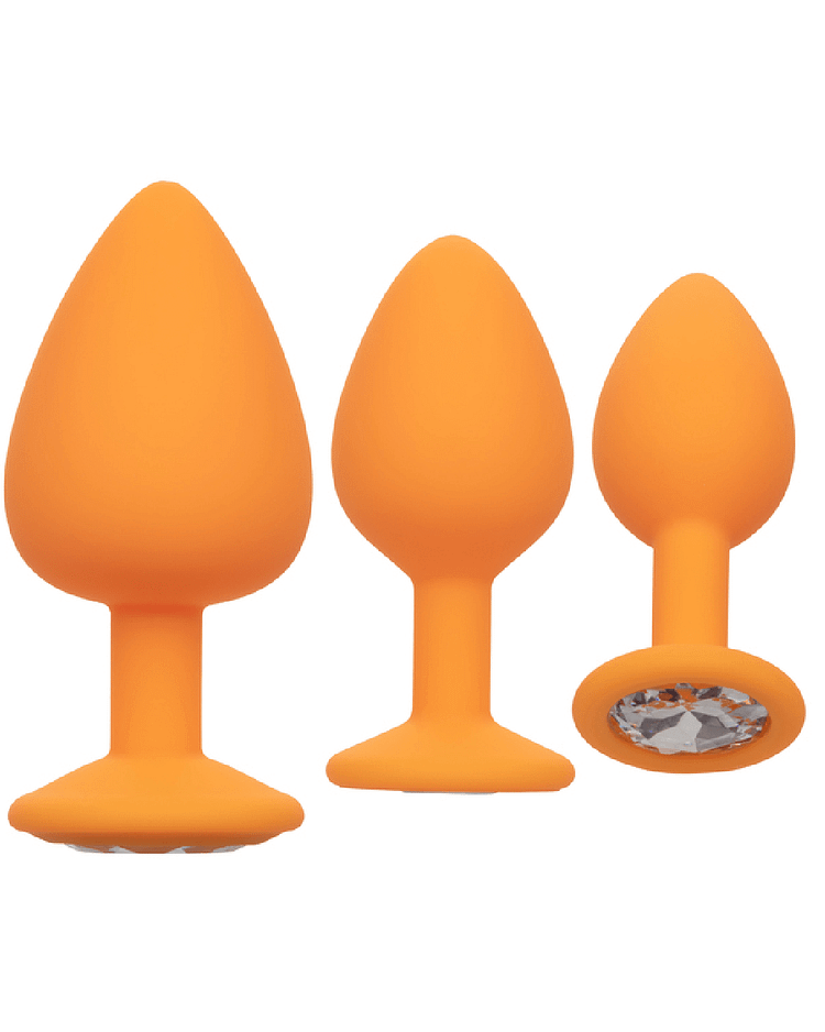 Pornhint Cheeky Gems 3 Piece Silicone Butt Plug With Gemstone Set - Orange