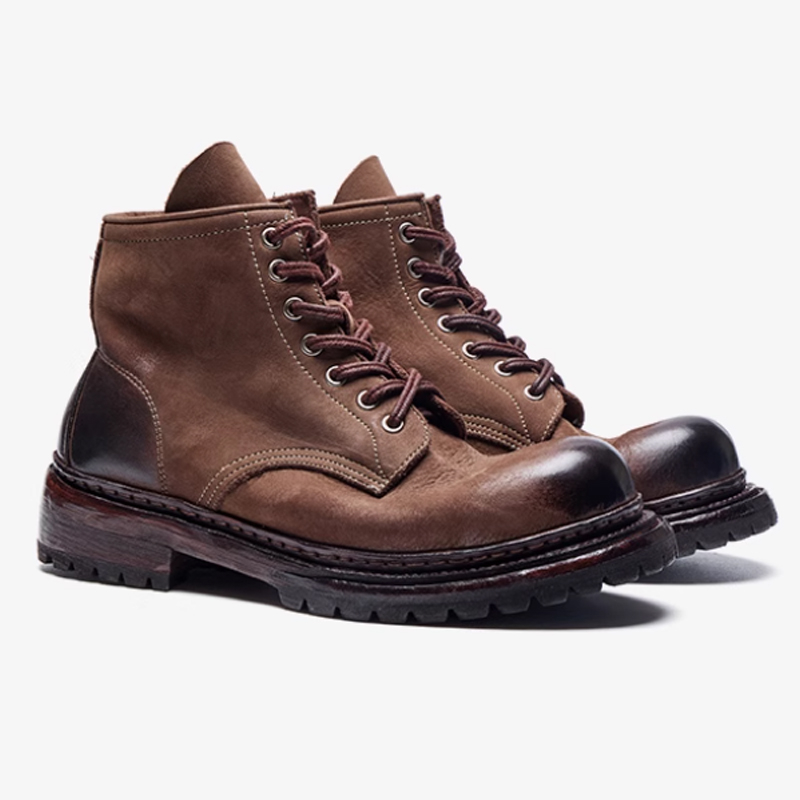Vintage Mid-Cut Washed Leather Martin Boots