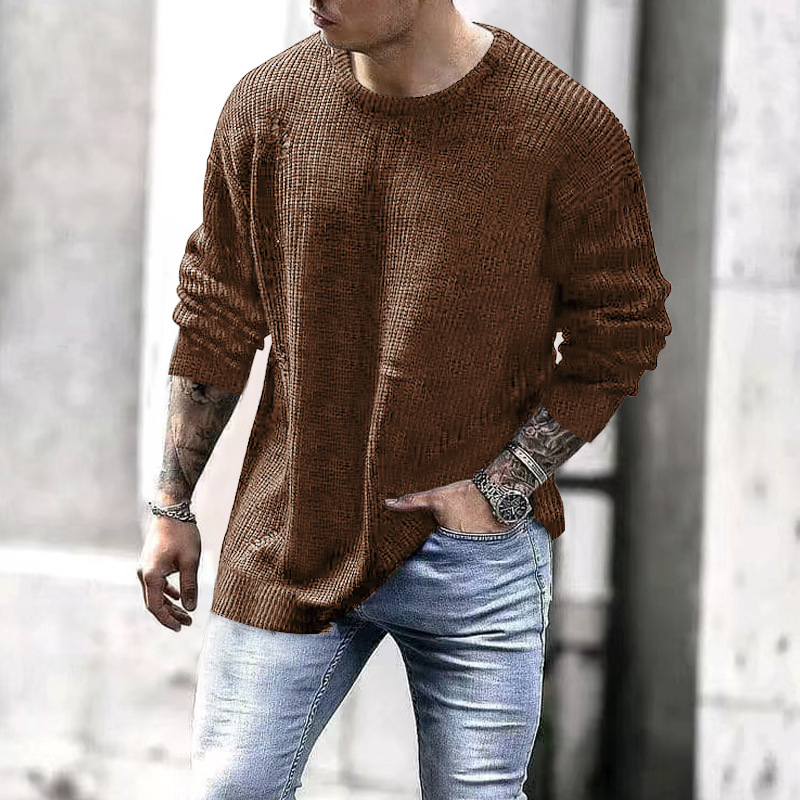 Men's Casual O Neck Solid Color Fashion Harajuku Sports Knitwear