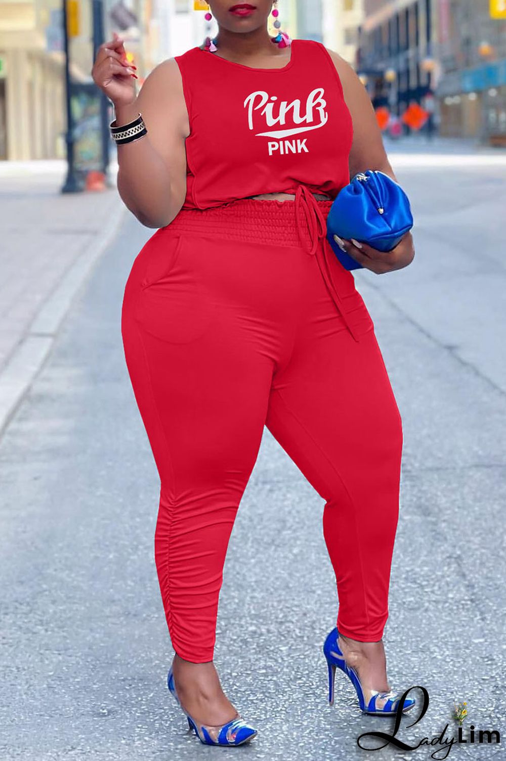 Black Casual Print Patchwork Frenulum O Neck Plus Size Two Pieces