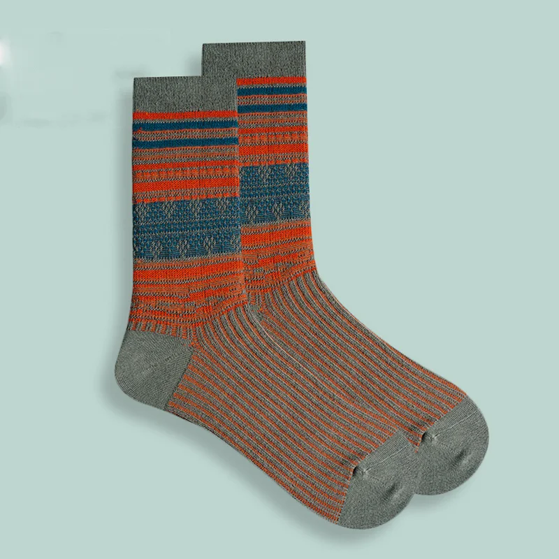 Retro Boneless Ethnic Style Two-Way Men's Combed Cotton Mid-Calf Socks