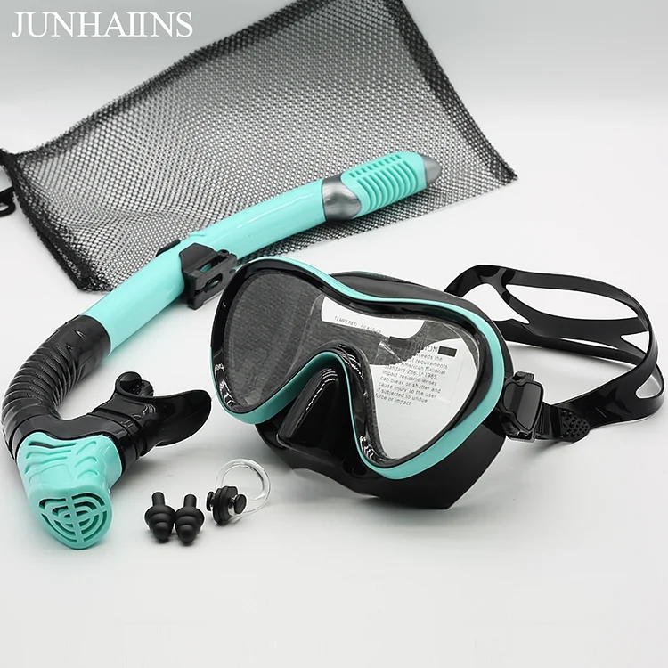 Professional silicone water lung diving mask, breathing tube, anti fog tempered glass swimming diving goggles, snorkeling set