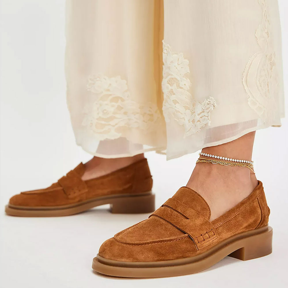 Brown Round Toe Flat Vegan Suede Office Loafer Shoes Women Nicepairs