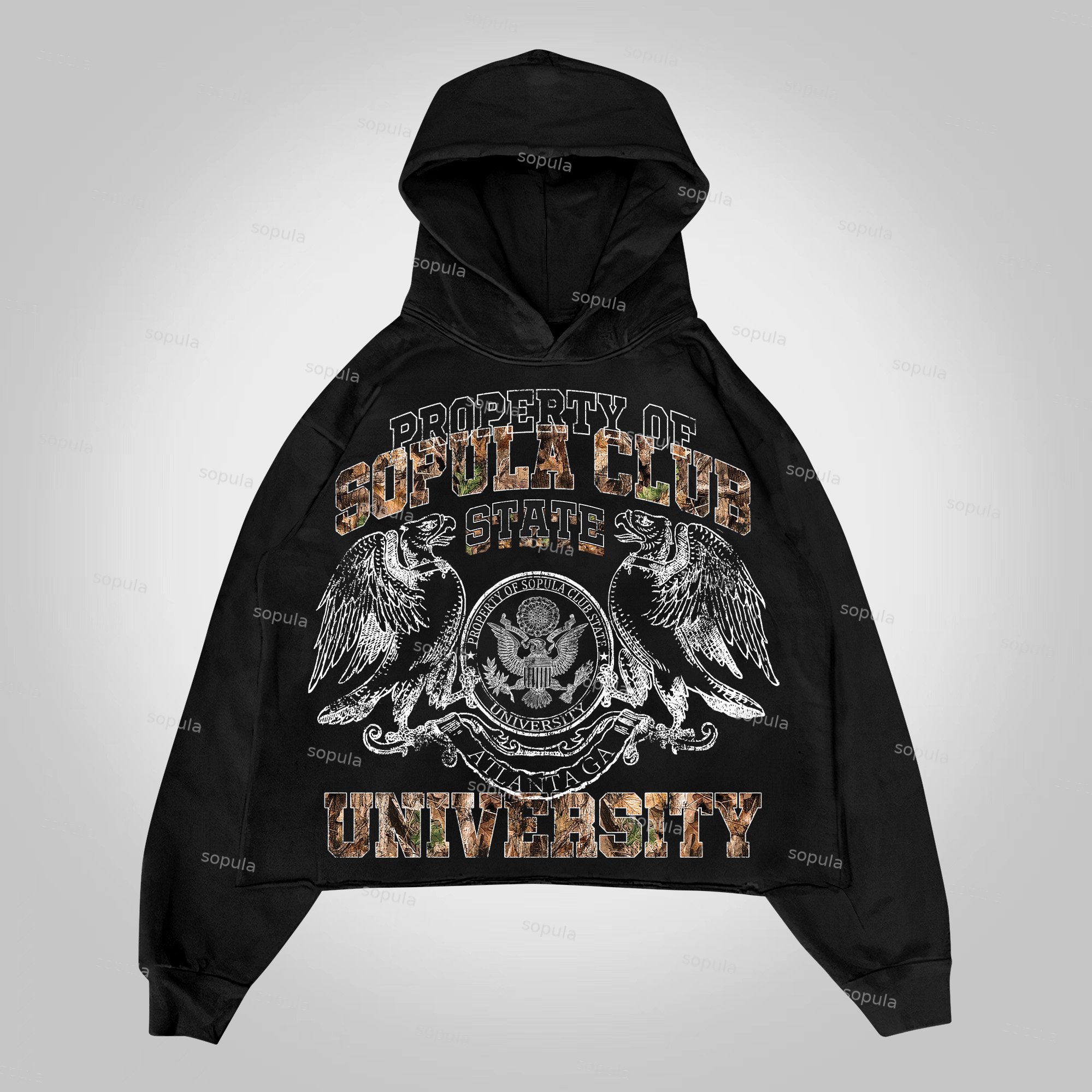Sopula Vintage Camouflage University Style Graphics Cropped Hoodie Pocketless Hoodie