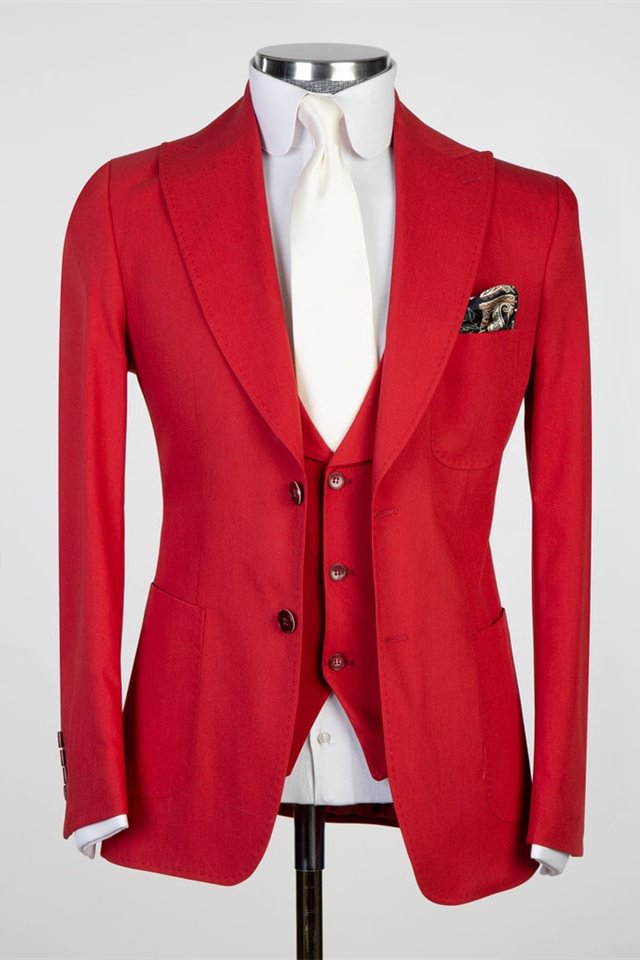 Classy Three Pieces Bespoke Red Peaked Lapel Men Suits | Ballbellas Ballbellas