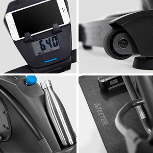 FreeStep features: digital tracker, water bottle holder, transport wheels, and equipment mat