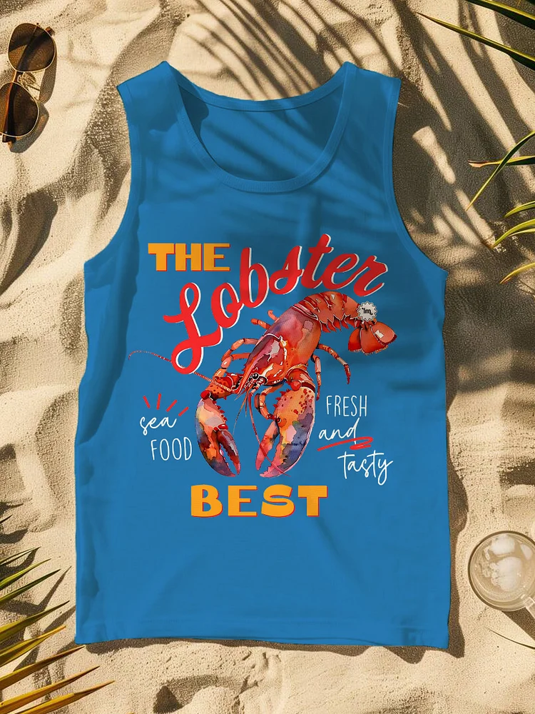 Men's Vacation The Best Lobster Print Cotton Tank Top